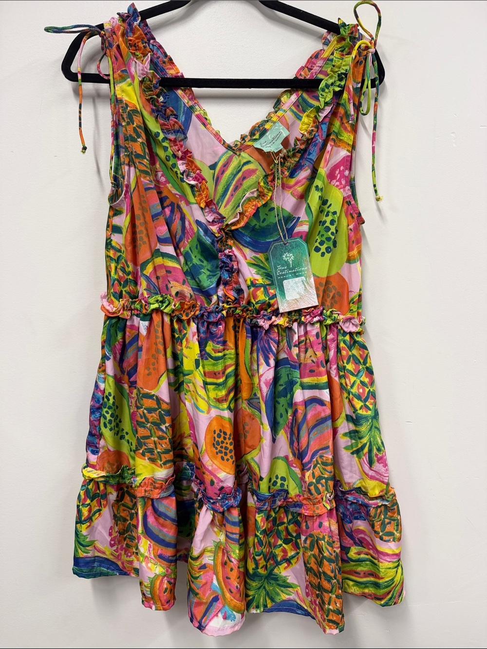 New True Destinations Bright Tropical Tie-Shoulder Sundress XL